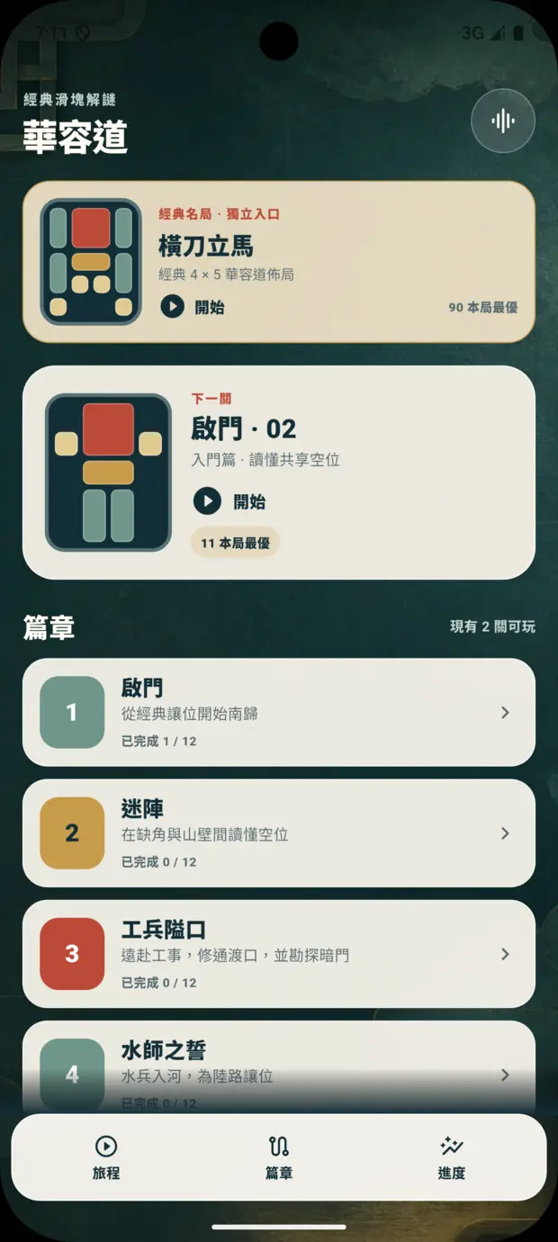 華容道旅程首頁與章節入口